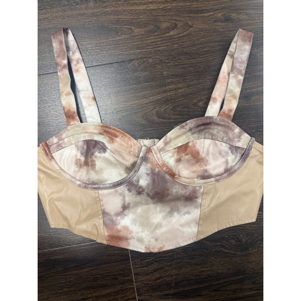 Earth Tone Tie Dye Corset Crop Top with Vegan Leather Paneling